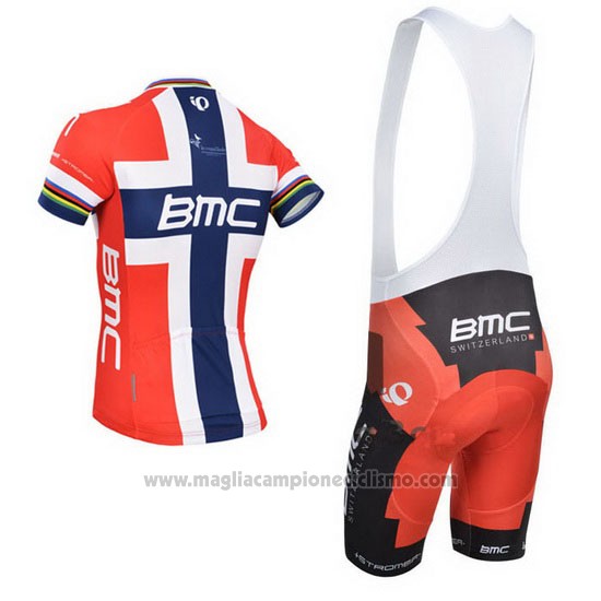 2014 Abbigliamento Ciclismo BMC Campione Norvegia Blu e Rosso Manica Corta e Salopette